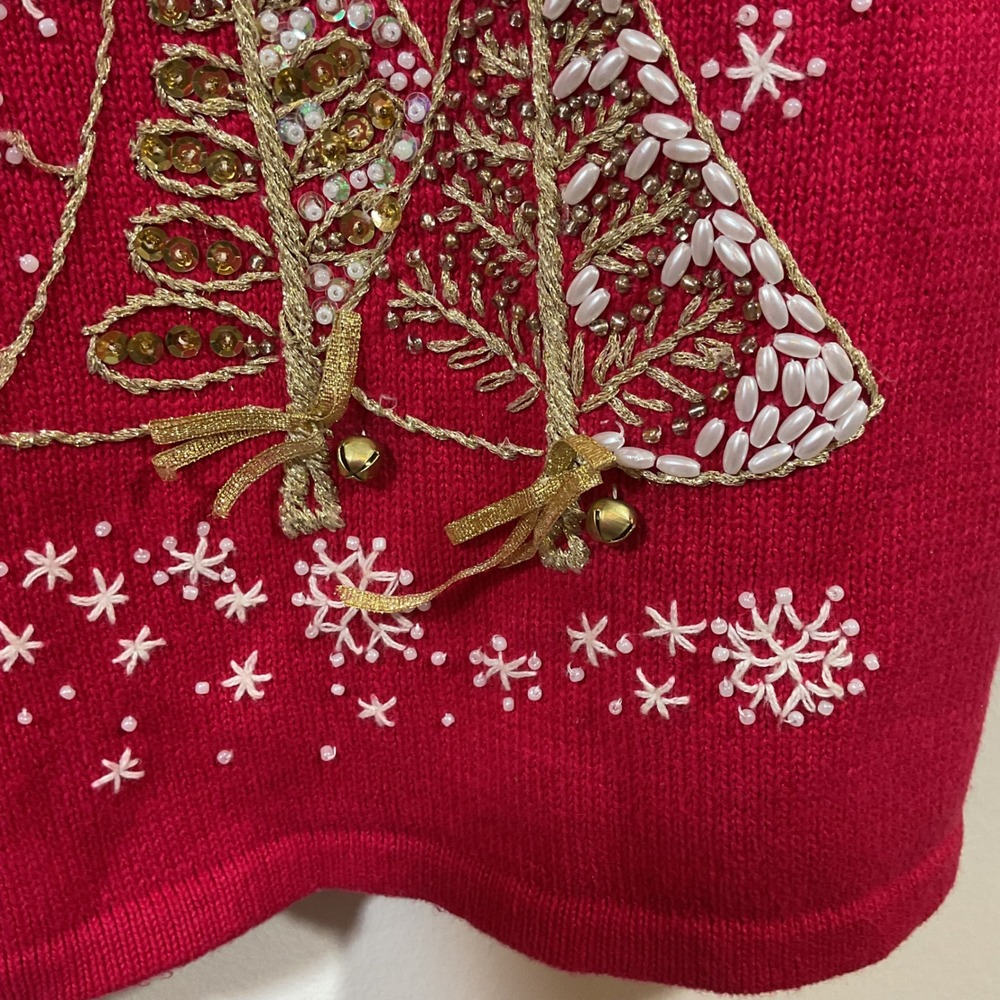 Quacker Factory Vintage Vest XL Red Christmas Tree Embroidered Beaded Zip Up - Picture 8 of 15